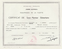 Diplôme de Sous-Marinier brevet élémentaire le 01/10/1981